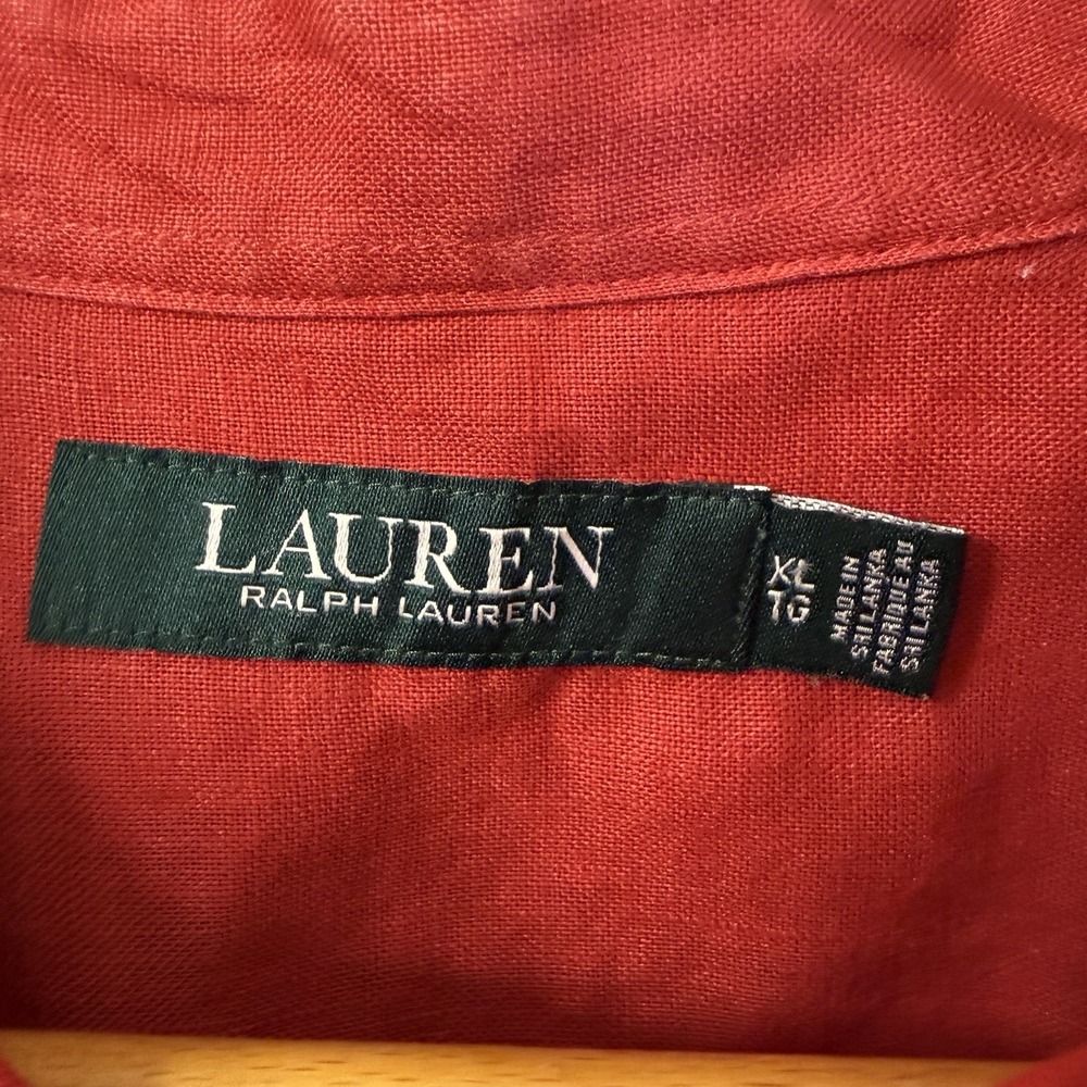 Lauren Ralph Lauren 100% Linen Red Button Down Shirt Women's Long Sleeve Size XL - Picture 7 of 8
